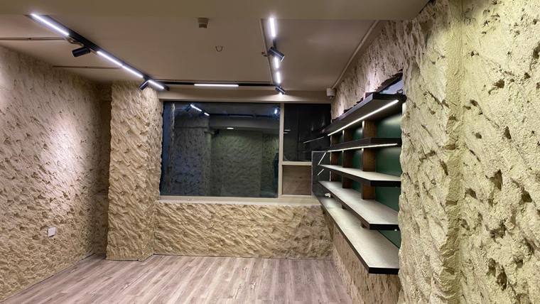 Rock-textured retail interior