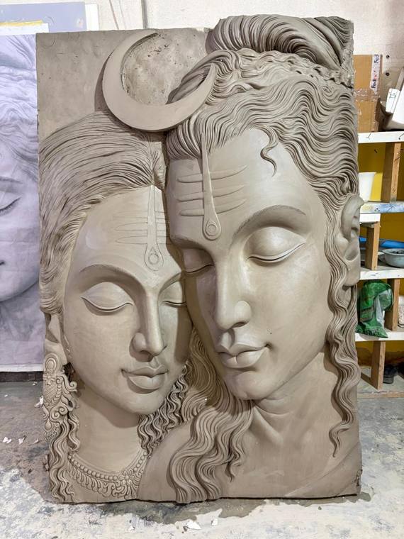 Shiva & Parvati relief in the workshop