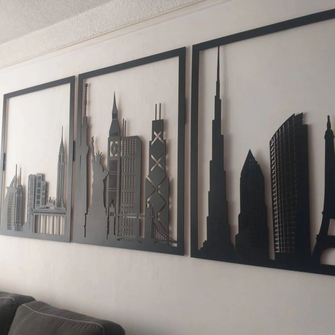Metal laser skyline wall art