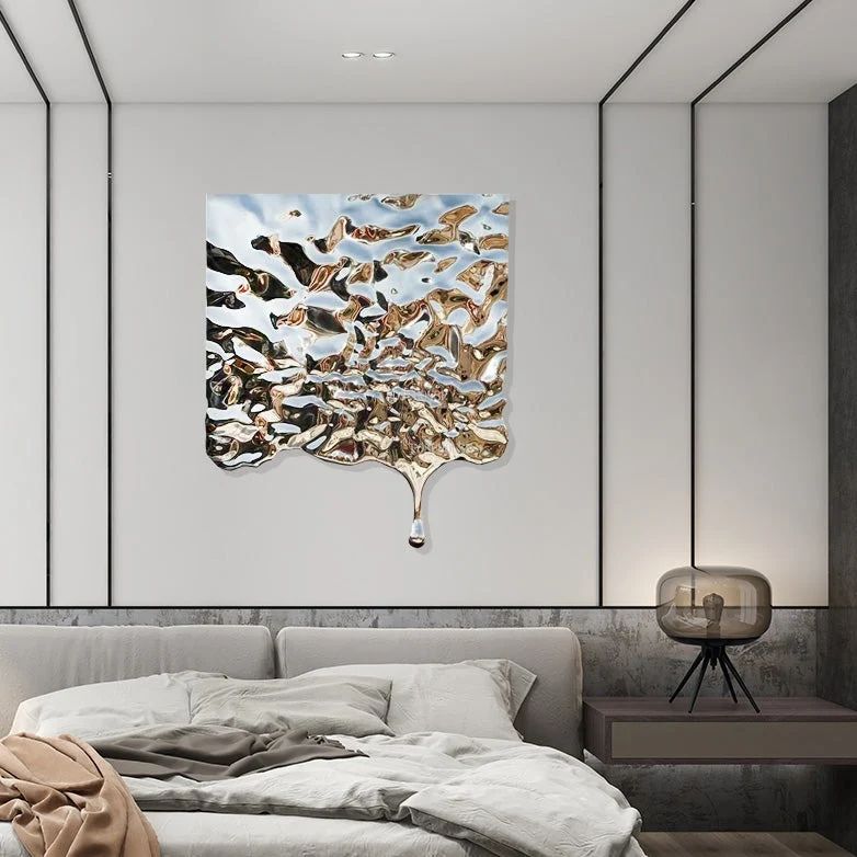 Fibreglass wall art chrome living room