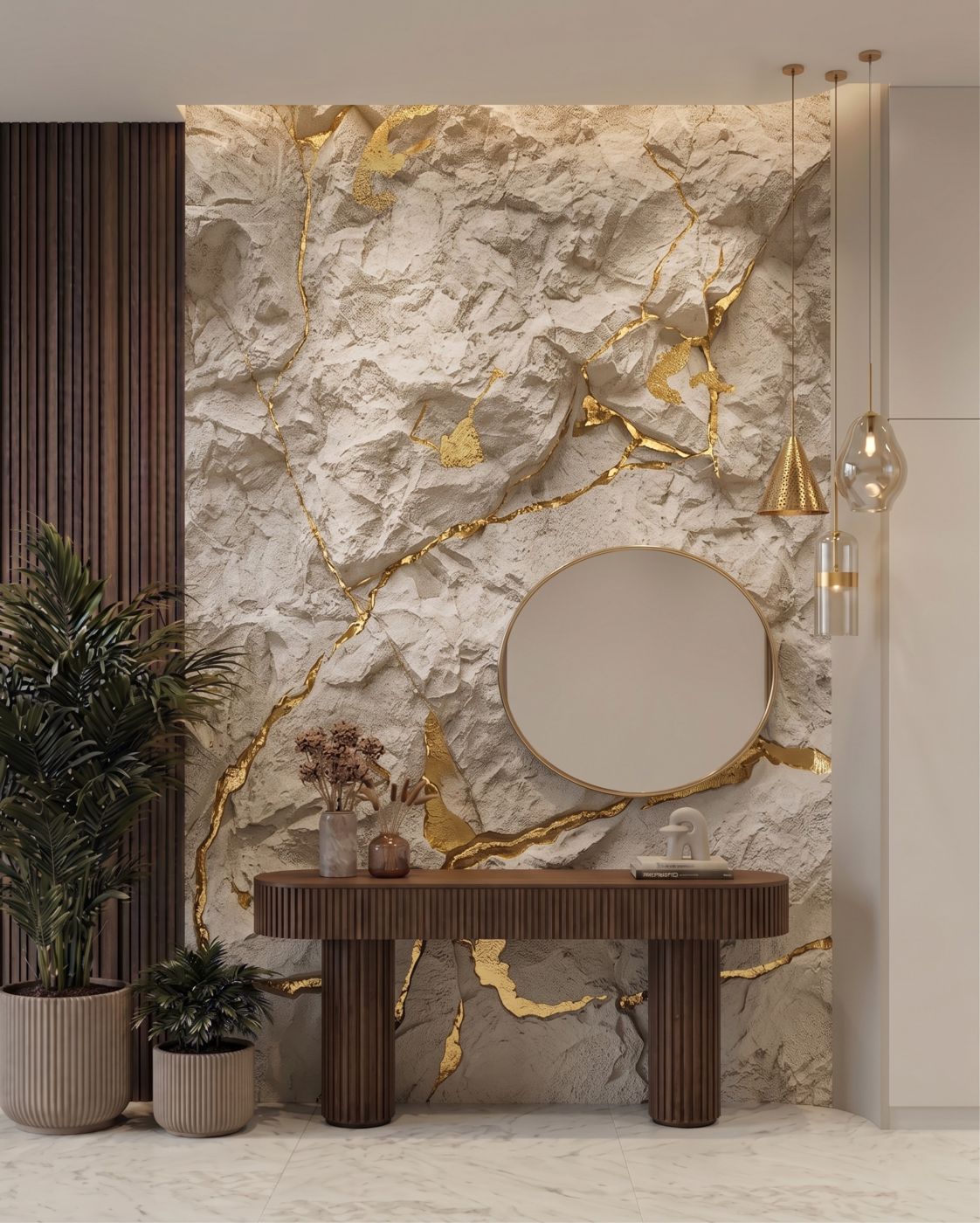 Gypsum wall art with gold leaf