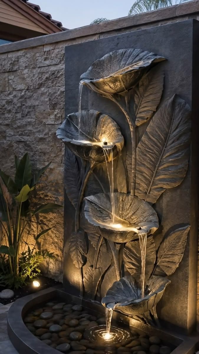 Outdoor fountain gypsum wall art