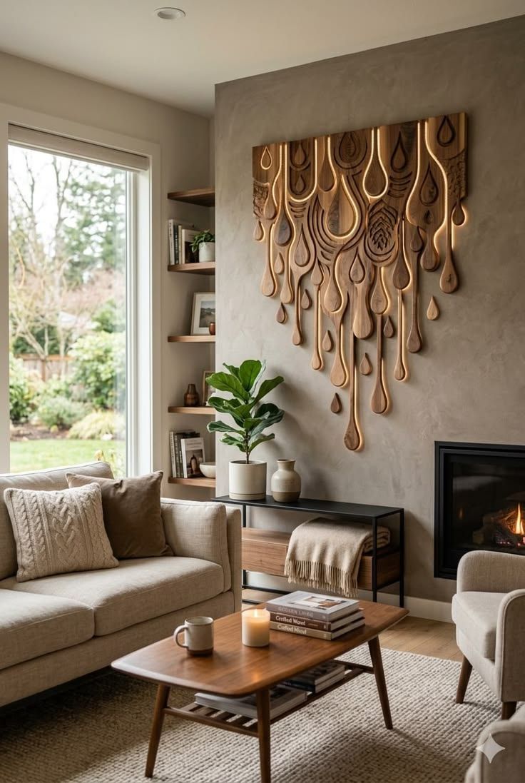 Wooden wall art with LED